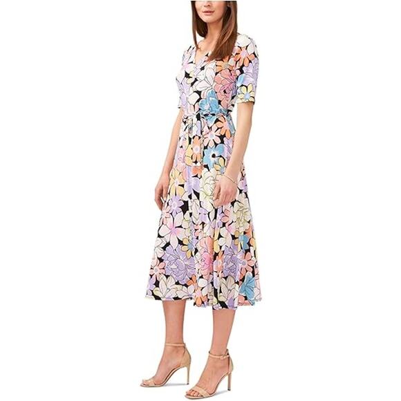 MSK Women's Floral-Print Tie-Waist Midi Dress Large NWT - Picture 3 of 4